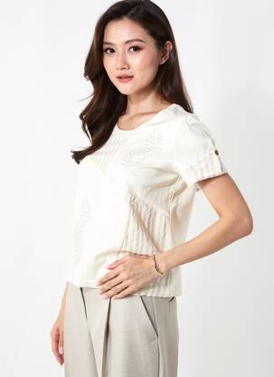 T-shirt stretch manches courtes beige AURA BY FIGURE LIBRE femme