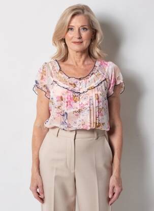 Top coupe fluide manches courtes rose AURA BY FIGURE LIBRE femme