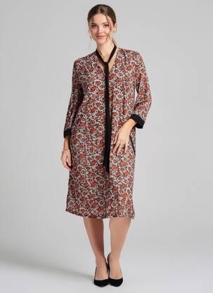 Robe mi-longue coupe fluide manches longues orange VOODOO femme