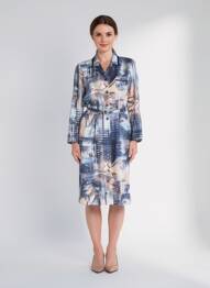Robe mi-longue imprimé fantaisie manches longues bleu GUY DUBOUIS femme