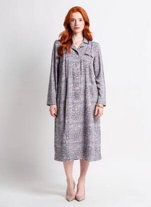 Robe mi-longue imprimé fantaisie manches longues bleu JUMFIL femme