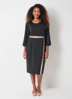 Robe mi-longue manches longues manches longues noir JUMFIL femme