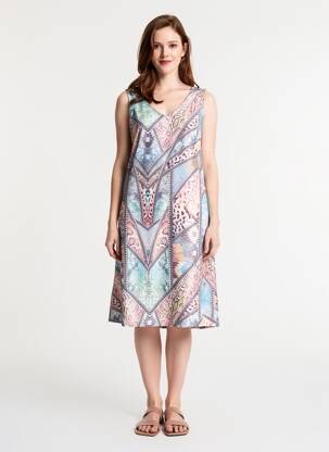 Robe mi-longue imprimé fantaisie sans manche bleu JUMFIL femme