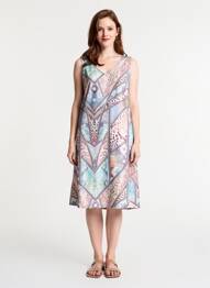 Robe mi-longue imprimé fantaisie sans manche bleu JUMFIL femme
