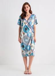 Robe mi-longue imprimé fleurs manches courtes bleu JUMFIL femme