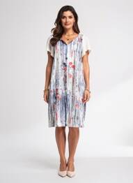 Robe mi-longue imprimé fantaisie manches courtes blanc QUATTRO femme