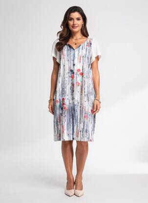 Robe mi-longue imprimé fantaisie manches courtes blanc QUATTRO femme