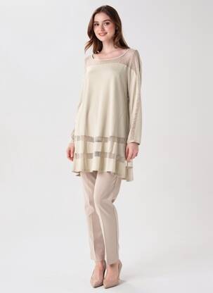 Tunique manches longues col rond beige LAUREN VIDAL femme