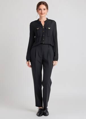 Chemisier tissage crêpe manches longues noir ELISA CAVALETTI femme