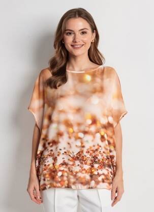 Top imprimé fantaisie manches courtes orange QUATTRO femme