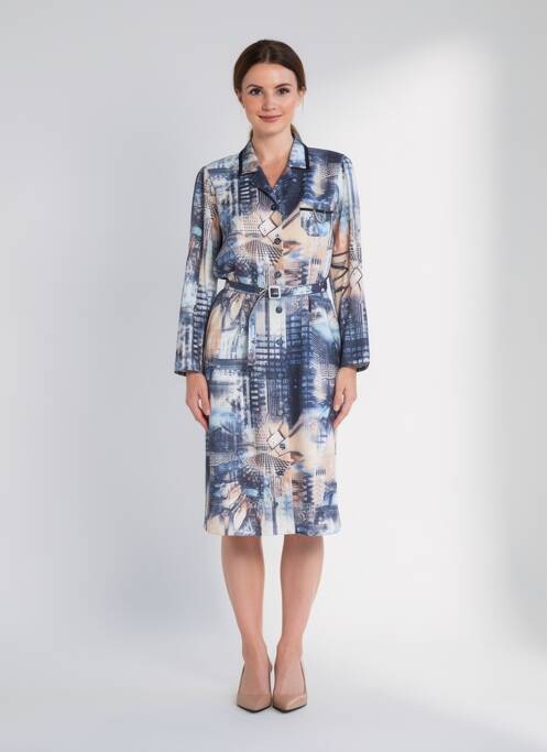 Robe mi-longue imprimé fantaisie manches longues bleu GUY DUBOUIS femme