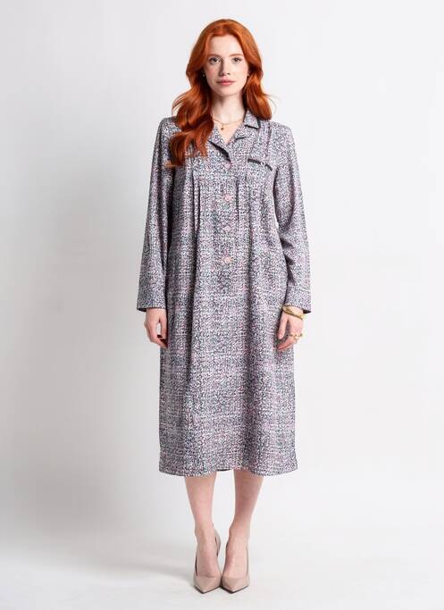 Robe mi-longue imprimé fantaisie manches longues bleu JUMFIL femme