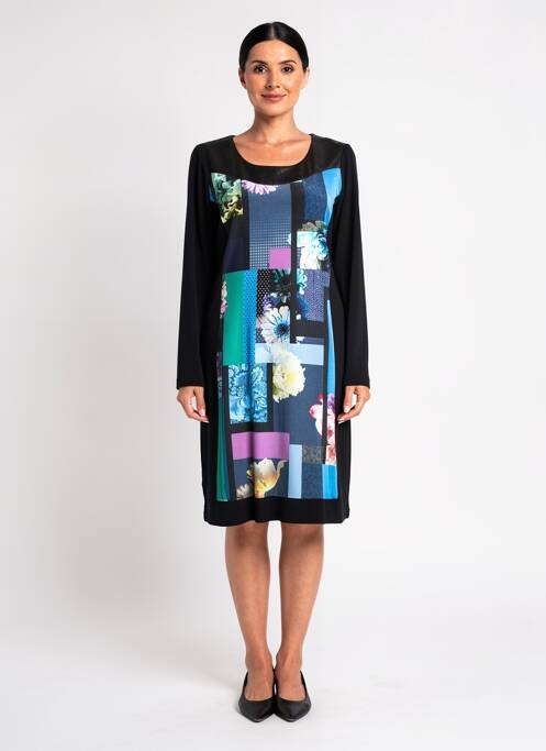 Robe mi-longue imprimé fantaisie manches longues noir JUMFIL femme