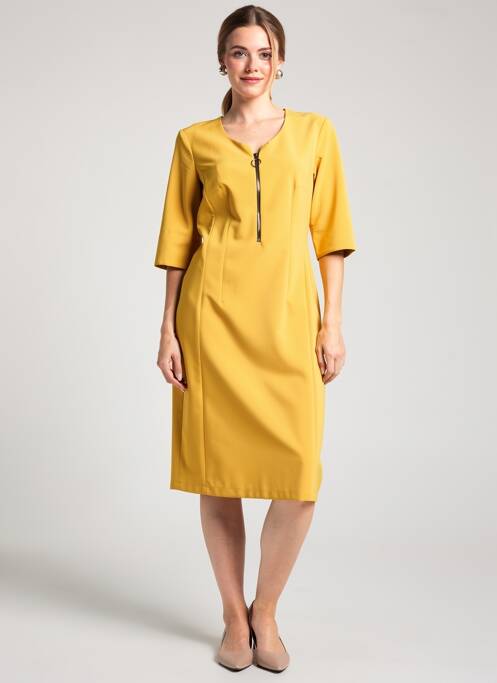 Robe mi-longue fermeture zippée au dos manches courtes jaune JUMFIL femme