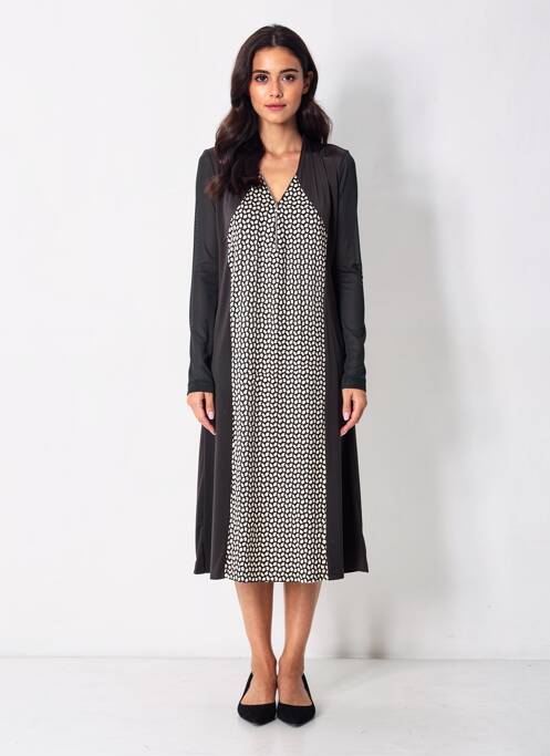 Robe mi-longue imprimé fantaisie manches longues noir JUMFIL femme
