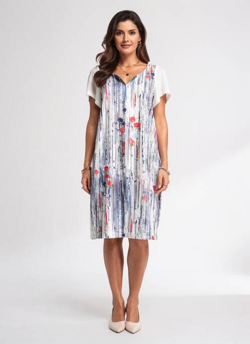 Robe mi-longue imprimé fantaisie manches courtes blanc QUATTRO femme
