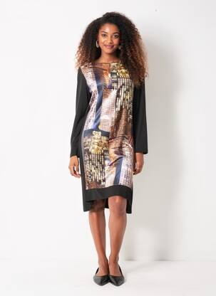 Robe mi-longue imprimé fantaisie manches longues noir JUMFIL femme