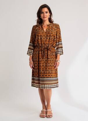 Robe mi-longue manches 3/4 manches 3/4 orange FRED SABATIER femme