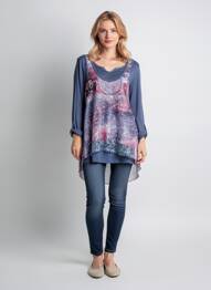 Tunique manches longues imprimé fantaisie bleu BAGORAZ femme
