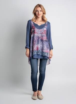 Tunique manches longues imprimé fantaisie bleu BAGORAZ femme