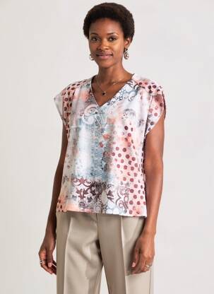 Top tissage crêpe manches courtes blanc QUATTRO femme