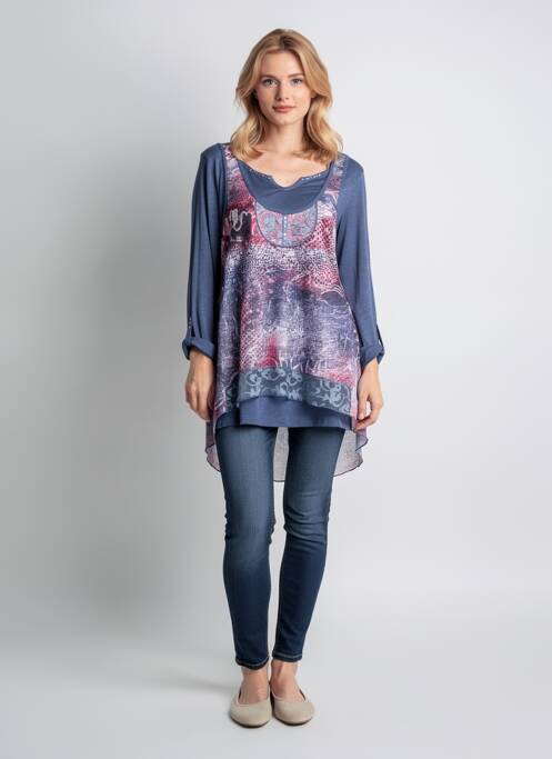 Tunique manches longues imprimé fantaisie bleu BAGORAZ femme