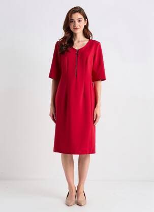Robe mi-longue manches courtes manches courtes rouge JUMFIL femme