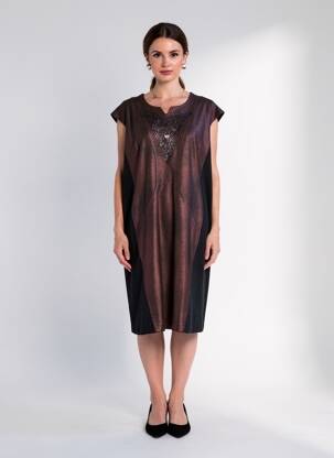 Robe mi-longue manches courtes manches courtes marron JUMFIL femme