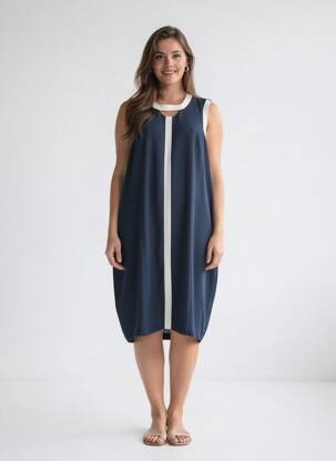 Robe mi-longue manches courtes manches courtes bleu JUMFIL femme