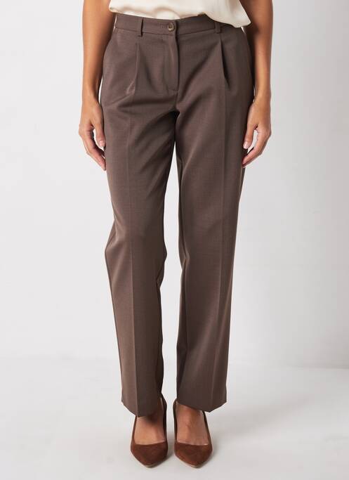 Pantalon droit fermeture zippée sous rabat boutonné marron SAINT HILAIRE femme