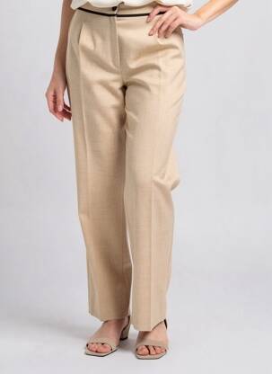 Pantalon droit fermeture zippée sous rabat boutonné taille normale beige JUMFIL femme