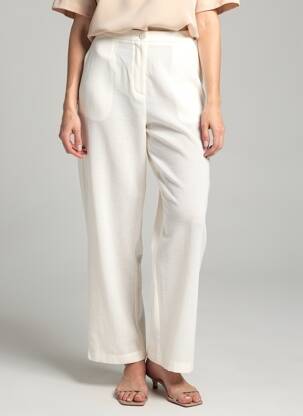 Pantalon droit tissage crêpe taille normale blanc JUMFIL femme
