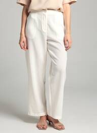 Pantalon droit tissage crêpe taille normale blanc JUMFIL femme