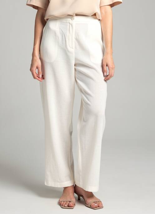 Pantalon droit tissage crêpe taille normale blanc JUMFIL femme