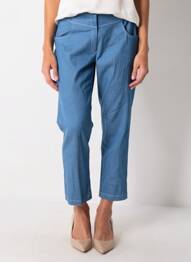 Pantalon 7/8 fermeture zippée sous rabat boutonné taille normale bleu JUMFIL femme