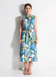 Robe mi-longue sans manche sans manche bleu QUATTRO femme