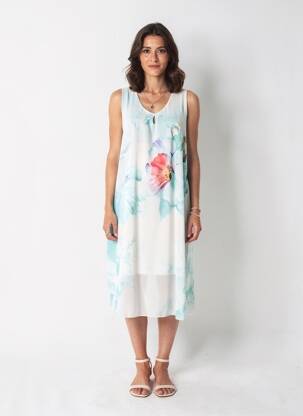 Robe mi-longue coupe fluide sans manche bleu QUATTRO femme