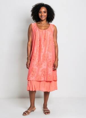 Robe mi-longue coupe fluide sans manche orange QUATTRO femme