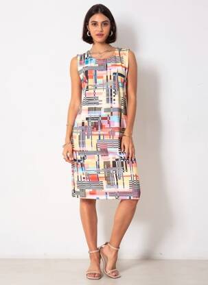 Robe mi-longue imprimé fantaisie sans manche jaune QUATTRO femme