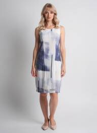 Robe mi-longue imprimé fantaisie sans manche bleu QUATTRO femme