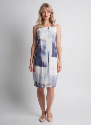 Robe mi-longue imprimé fantaisie sans manche bleu QUATTRO femme