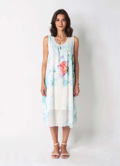 Robe mi-longue coupe fluide sans manche bleu QUATTRO femme