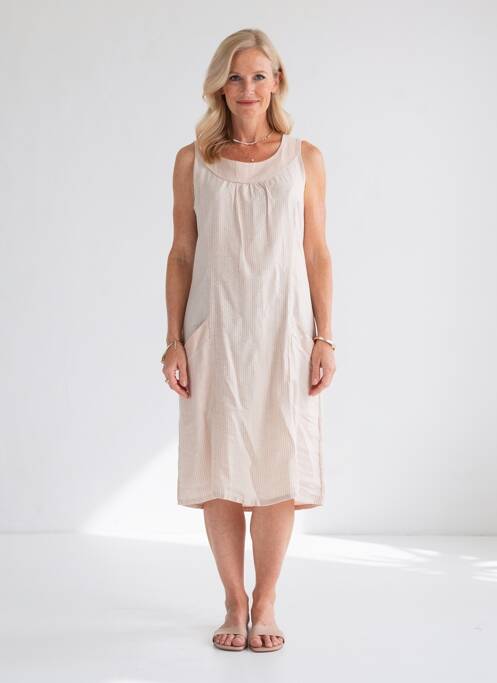 Robe mi-longue tissage crêpe sans manche rose QUATTRO femme