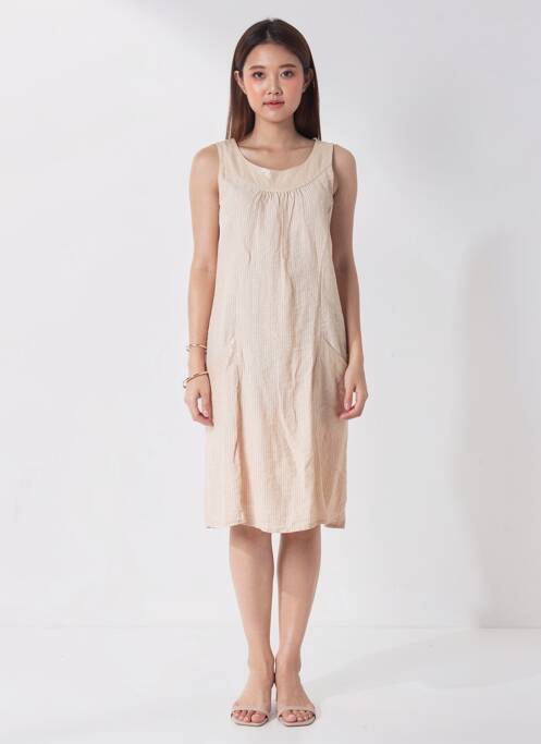 Robe mi-longue tissage crêpe sans manche rose fonce QUATTRO femme