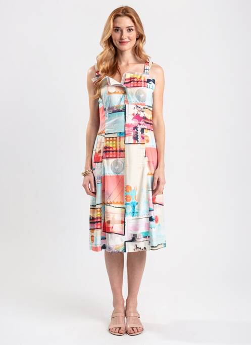 Robe mi-longue imprimé fantaisie sans manche beige QUATTRO femme