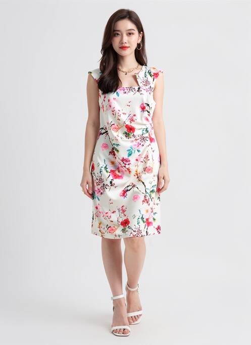 Robe mi-longue imprimé fleurs manches courtes rouge QUATTRO femme