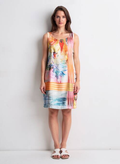 Robe mi-longue imprimé fantaisie sans manche jaune QUATTRO femme