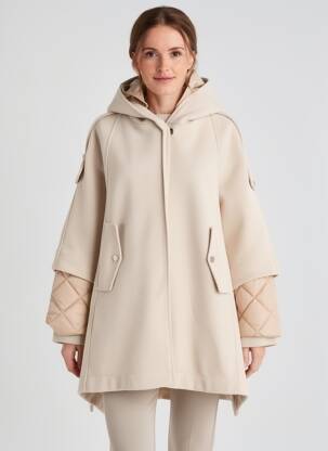 Manteau long fermeture pressionnée a capuche beige BEAUMONT femme