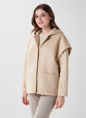 Manteau court capuche a capuche beige RINO & PELLE femme
