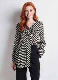 Blouse imprimé fantaisie manches longues noir KEDZIOREK femme